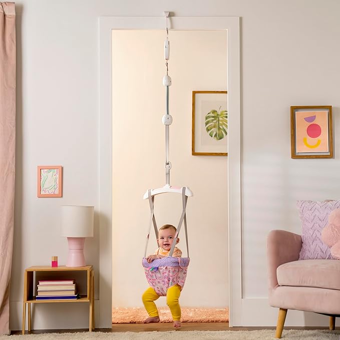 Bright Starts Purple Paradise Door Jumper for Babies 6 to 12 Months or Up to 26 Pounds, Travel Jumper