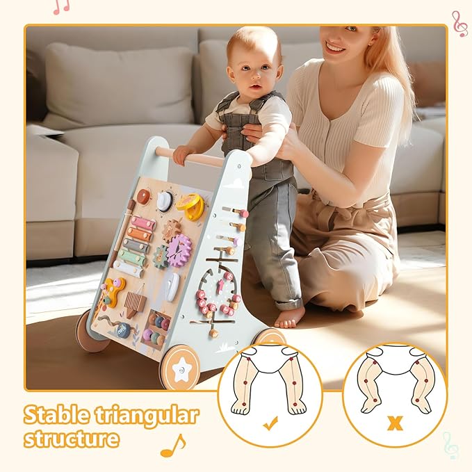 Wooden Baby Walker | Toddler Push Walking Toy with Wheels for Boys & Girls | Learning Walking Aid for Standing & Balance Training | Sturdy Montessori Toy for 18+ Months