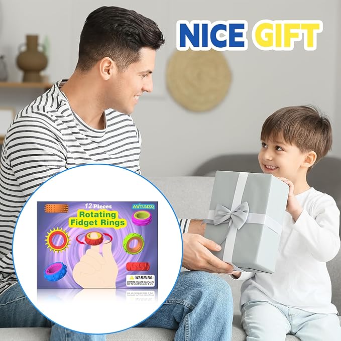 12 Pack Fidget Toys Adults Sensory Rings，Quiet Anxiety Fidgets for Classroom，Pain Stim Little Ouchies Stress Relief Sensory Toys for Kids ADHD