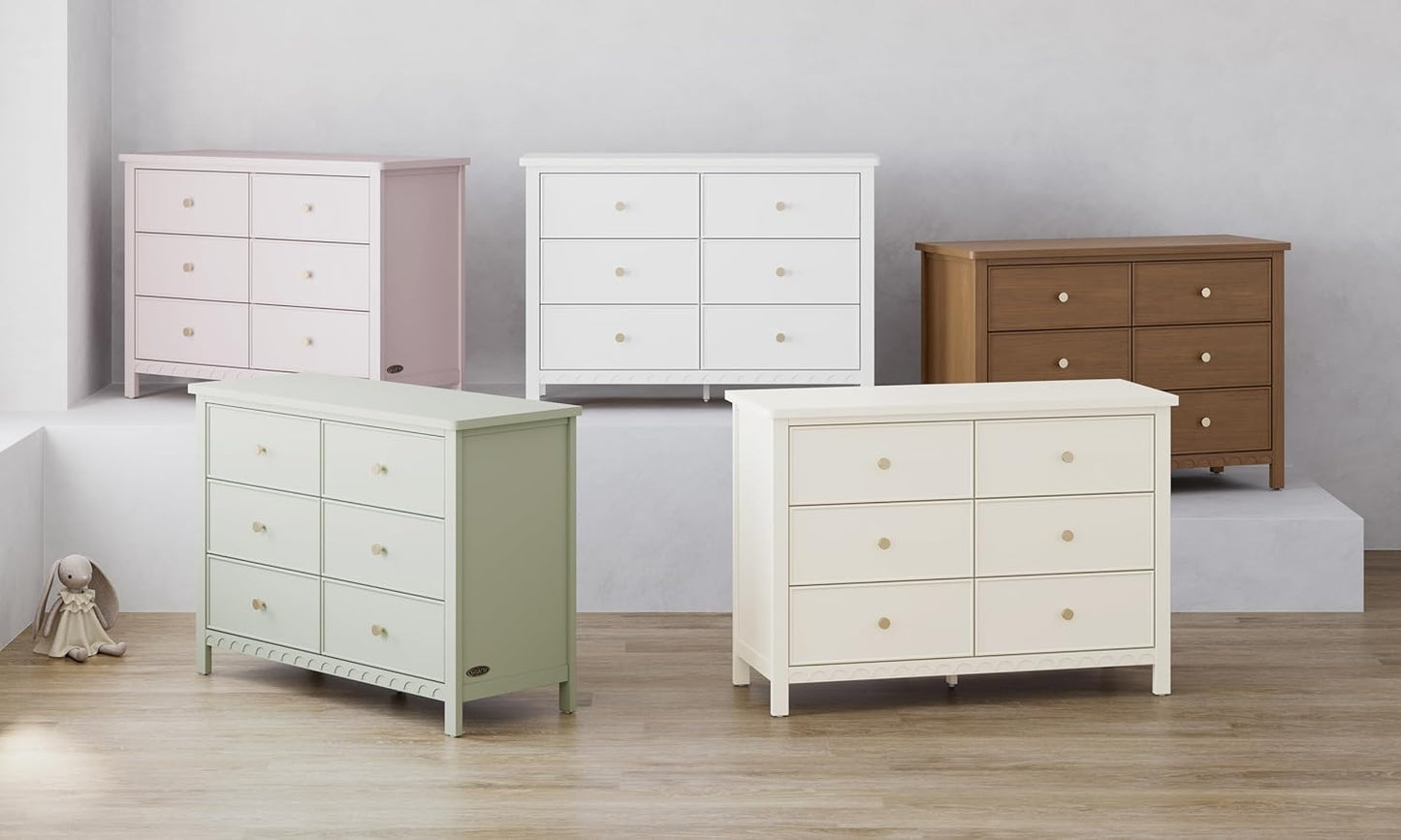 Graco Sasha 6 Drawer Dresser (White) – GREENGUARD Gold Certified, Wood Storage for Nursery or Kids’ Room, Safe Interlocking Drawer System & Easy Assembly with Pre-Installed Tracks