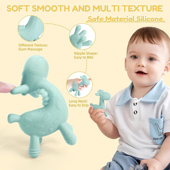 TYRY.HU Baby Teething Toys for Babies 0-6 6-12 Months,BPA Free Silicone Giraffe Teethers for Babies 3-6 Months, Soft-Textured Chew Toys Sensory Toys Massaging Teething Relief for Boys Girls,2 Pack