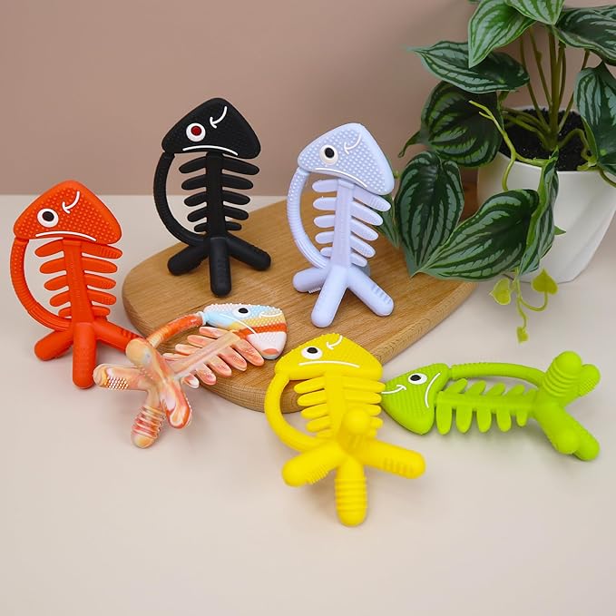 3 in 1 Infant Toys, Baby Teething Toys 3–6 6–12 Months, Teethers for Babies 0–3–6–12 Months for Teething Relief, Baby Gift, Baby Teether Toys, Silicone Sensory Toys, USA Patent Pending, Fish (Black)