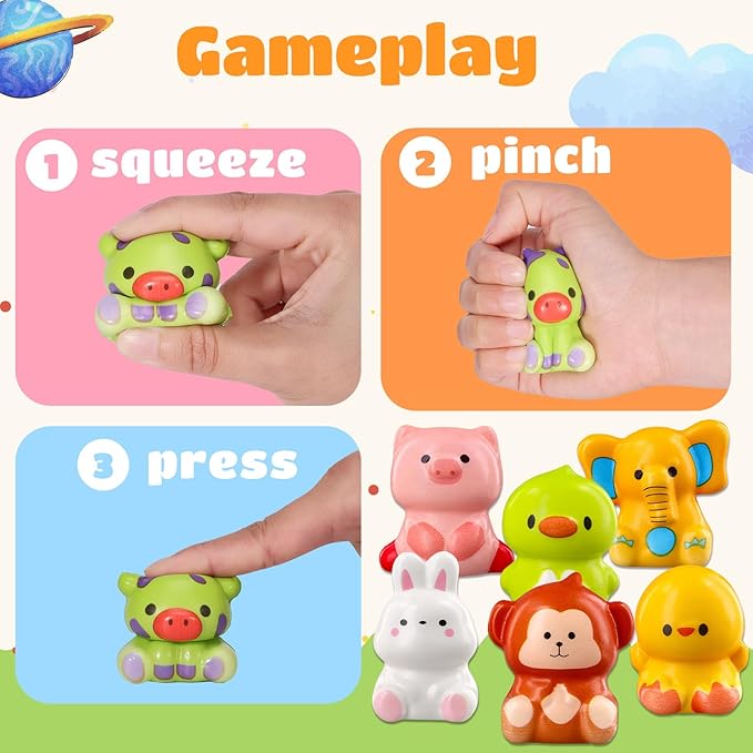 24PCS Animal Party Favor Toys, Stress Relief Fidget Toys for Kids, Goodie Bag Fillers, Classroom Prizes Birthday Gifts for Boys Girls, Stress Relief Fidget Toys (24 Universal Animal)