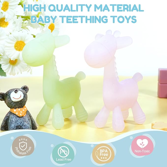 TYRY.HU Baby Teething Toys for Babies 0-6 6-12 Months,BPA Free Silicone Giraffe Teethers for Babies 3-6 Months, Soft-Textured Chew Toys Sensory Toys Massaging Teething Relief for Boys Girls,2 Pack