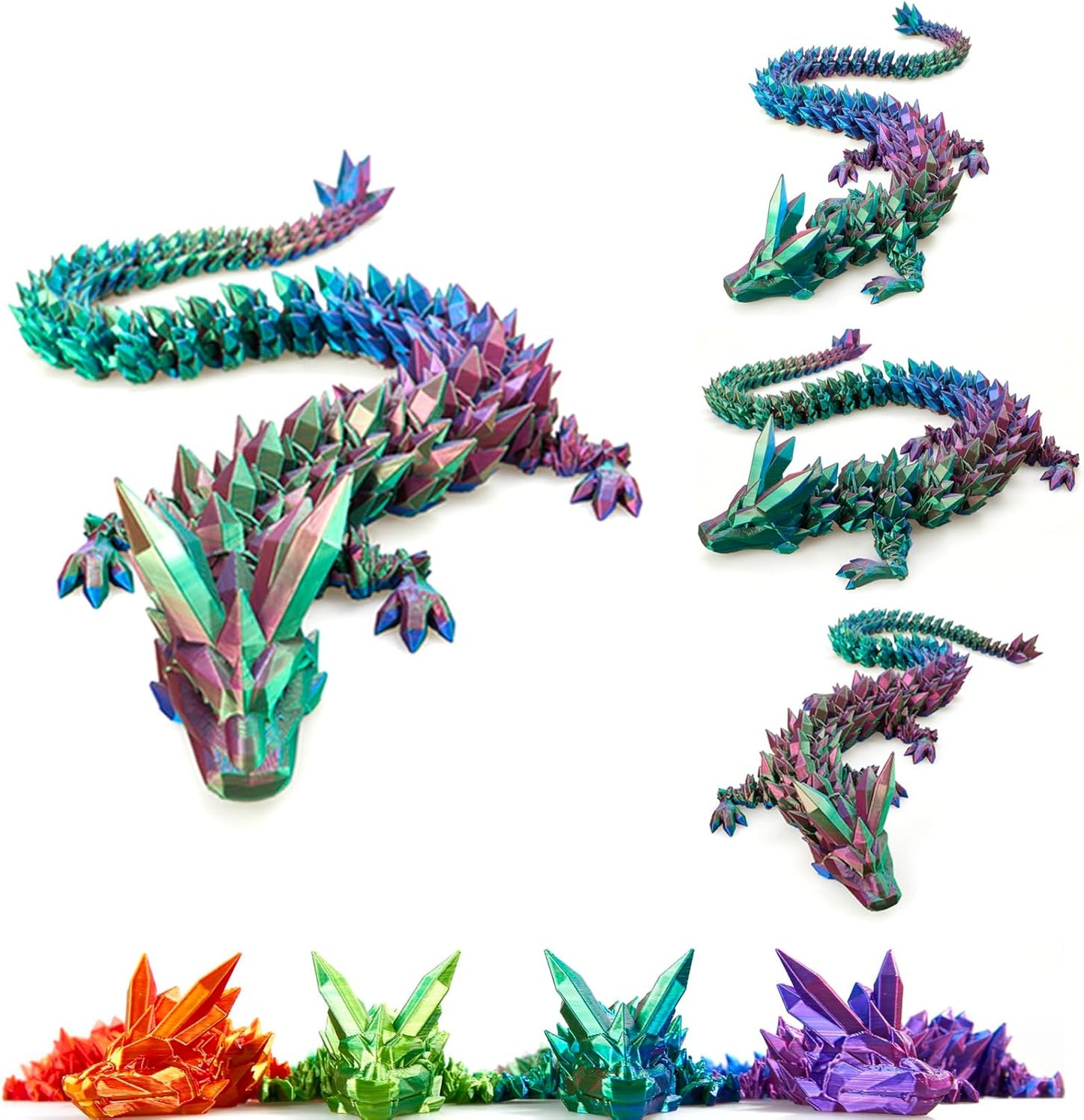 3D Printed Dragon, 3D Dragon ,30 Inch 3D Printed Fidget Dragon, Bigger Fidget Crystal Dragon Toys , 3D Printed Articulated Dragon for Home Office Car Desk Decor Toys (Blue Green Purple)