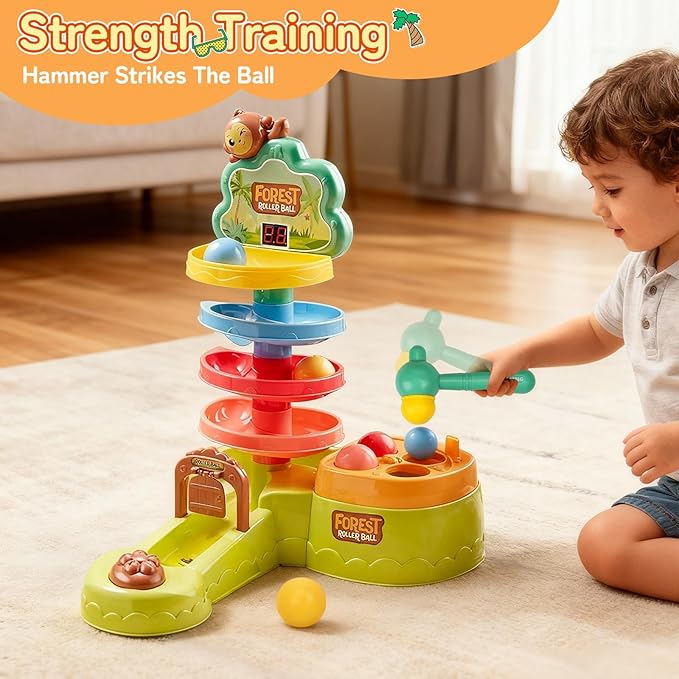 Montessori Ball Drop Toys for Kids, Ball Tracker Toys for Toddlers, Pound a Ball Toys for Toddlers, Shoot Balls Toys for Motor Skills Developmental, Girl Boy Birthday Gift