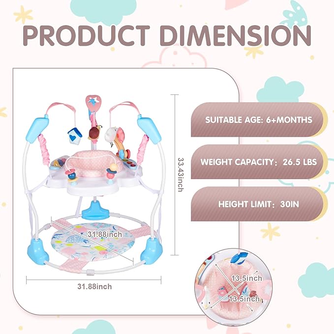 Baby Activity Center, 3-in-1 Baby Jumper, Infant Activity Center with 360° Rotating Seat, Music, Lights, 3 Adjustable Heights, Infant Activity Jumper for 6+ Months JP2402
