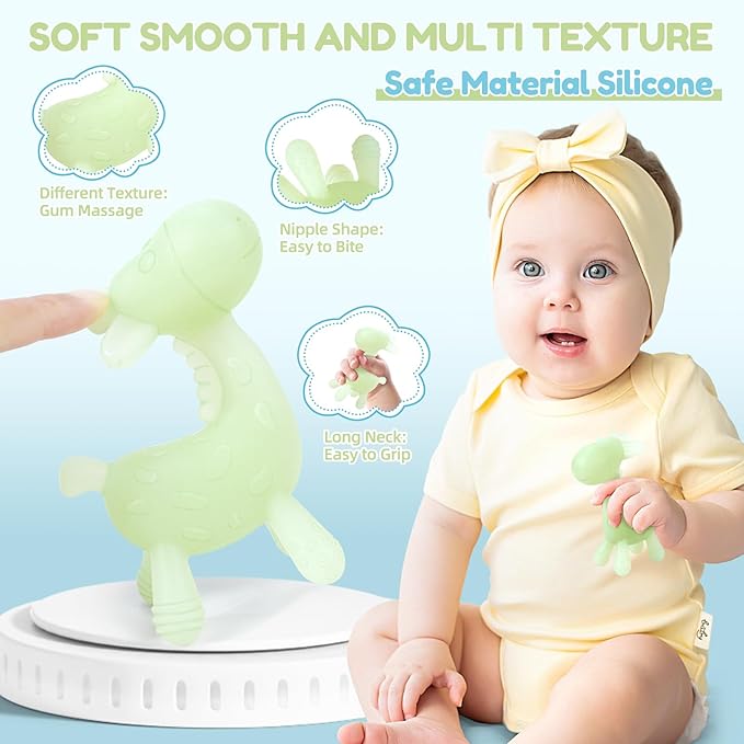 TYRY.HU Baby Teething Toys for Babies 0-6 6-12 Months,BPA Free Silicone Giraffe Teethers for Babies 3-6 Months, Soft-Textured Chew Toys Sensory Toys Massaging Teething Relief for Boys Girls,2 Pack