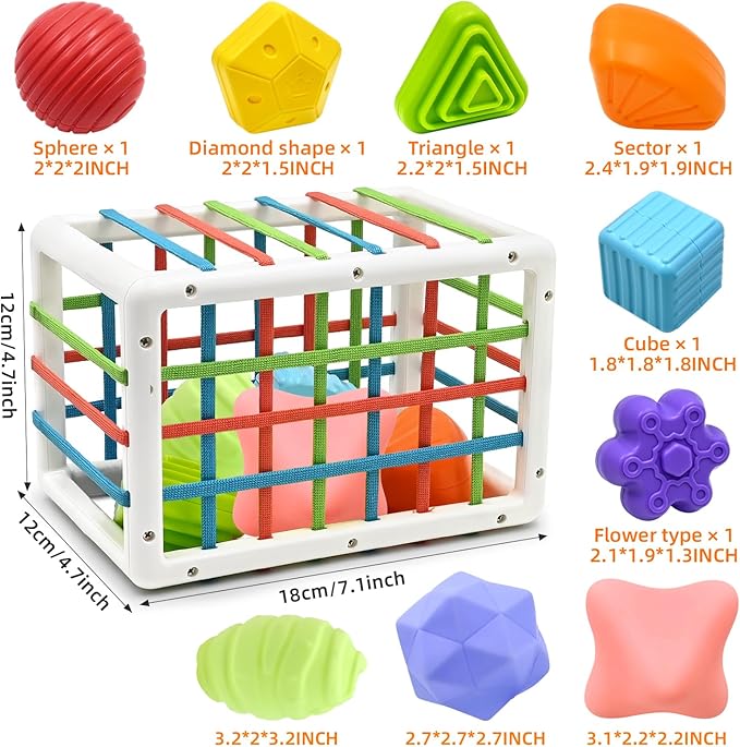 Baby Sensory Montessori Activity Toys for 1 2 Year Old Boy Girl, Early Learning Develop Shape Sorter Cube with Soft Textured Balls for Infants Toddler Birthday Gifts Christmas Stocking Stuffers