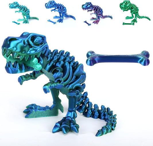 3D Printed Dinosaur Bones Tyrannosaurus Rex Skeleton with Movable Joints, 3D Model Skull T-Rex, Flexible Articulated Dinosaur Fidget Toys Adults for Autism/ADHD