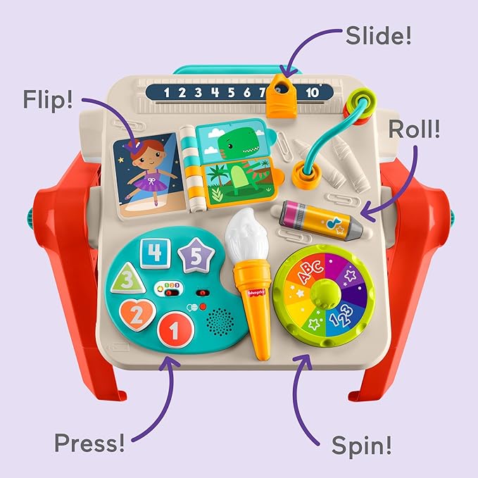 Fisher-Price Baby & Toddler Toy Laugh & Learn 4-in-1 Activity Table & Art Easel with Educational Music for Ages 6+ Months, Multilanguage Version