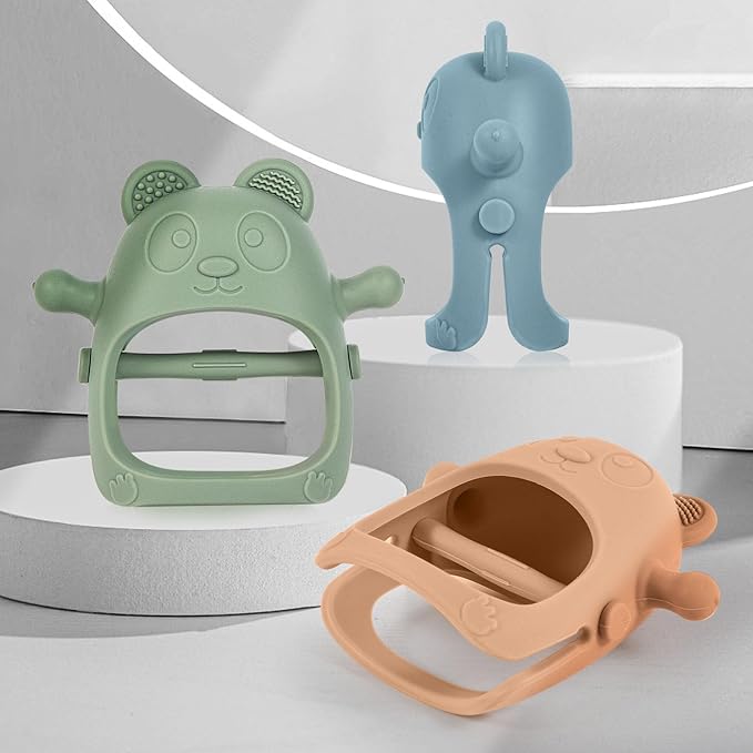 Baby Teething Toys for Infants 3+ Months Set of 3, Easy to Hold Silicone Teething Mitten with Soft Textures for Sensory Exploration and Teething Pain Relief, Baby Chew Toys for Sucking Needs