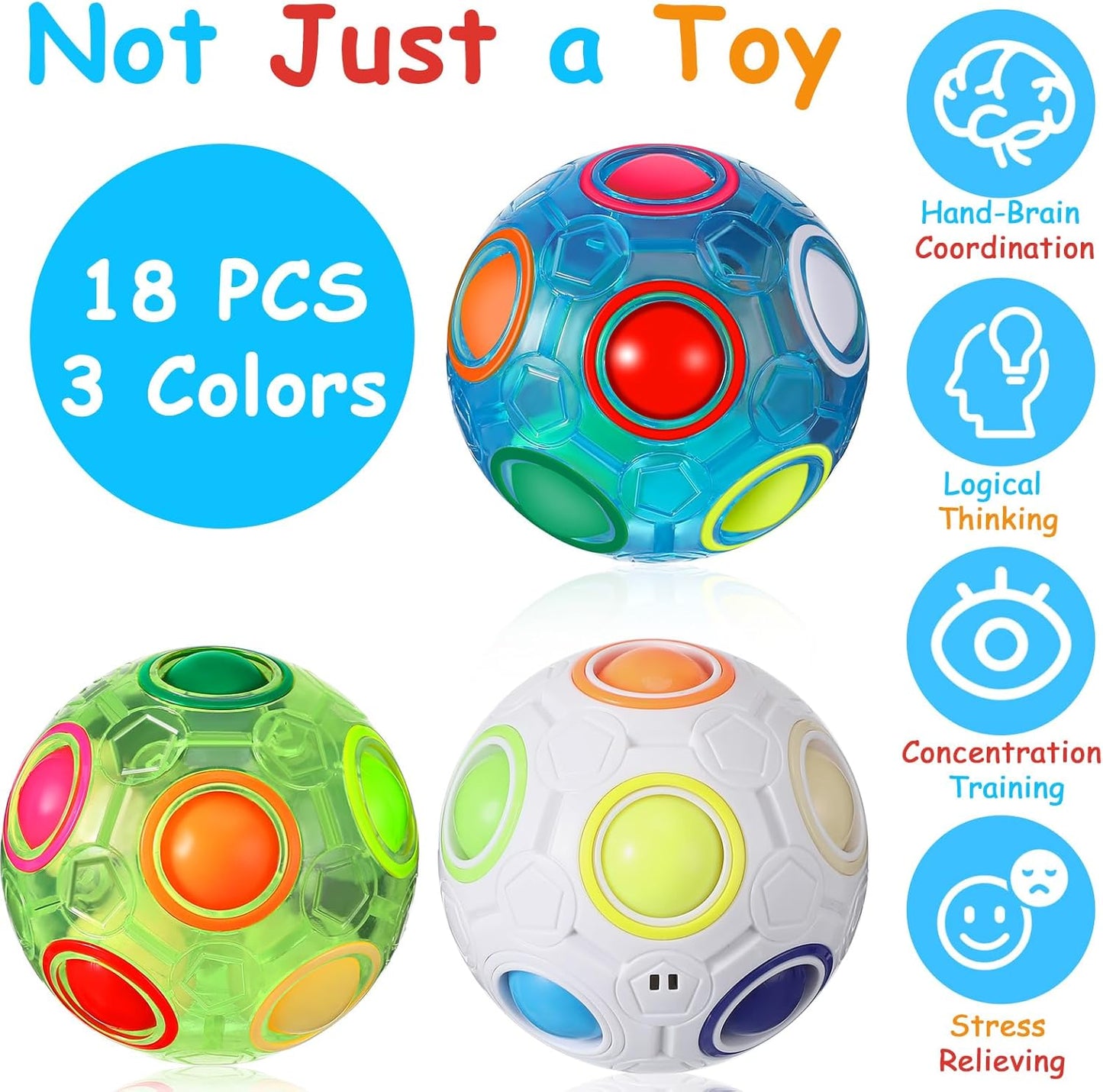 18 Pack Rainbow Puzzle Ball Magic Rainbow Ball with 3 Pack Pouches Fidget Toy Ball for Kids Speed Cube Ball Funny Stress Reliever Ball Christmas Stocking Stuffers for Kids Teen and Adults