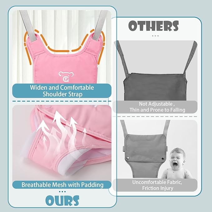 Baby Jumper, Baby Jumper Doorway with Adjustable Strap, Easy to Assemble, with a Soft Rug (Pink)