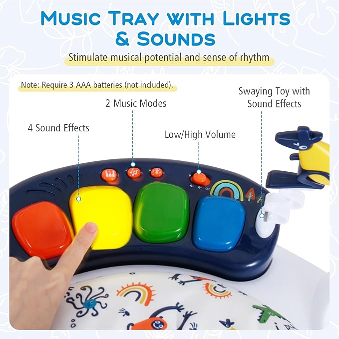 BABY JOY Baby Activity Center, Baby Jumpers and Bouncers with Music, Lights, 360° Rotating Seat, 3 Adjustable Heights, Montessori-Inspired Activity Center for Baby 6 Months + (Blue)