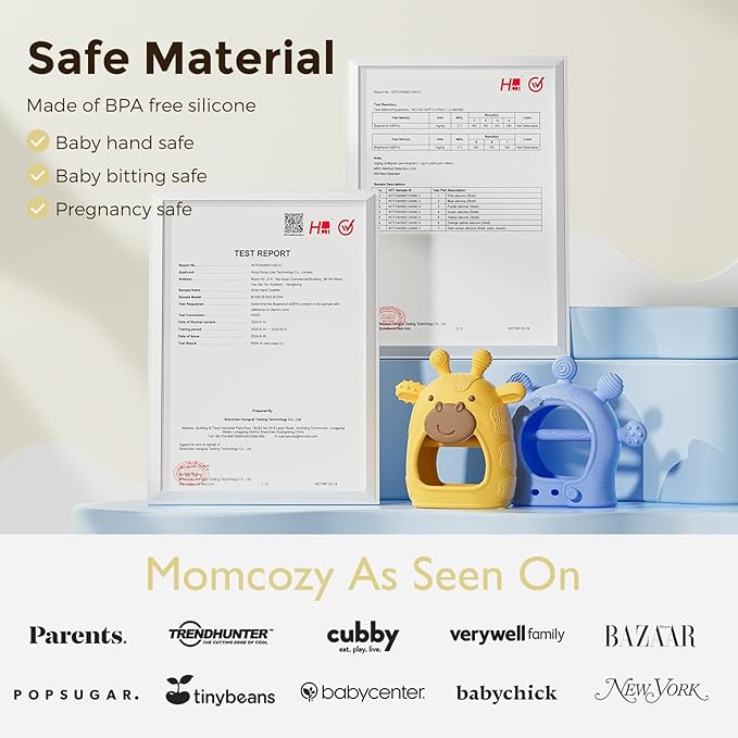 Momcozy Baby Teether Toys | Baby Teething Toys | Baby Teething Relief | Food Grade Silicone Teether Baby Toys | Baby Teether 0-6 Months | Teething Toy 6-12 Months | Baby Essential | Yellow