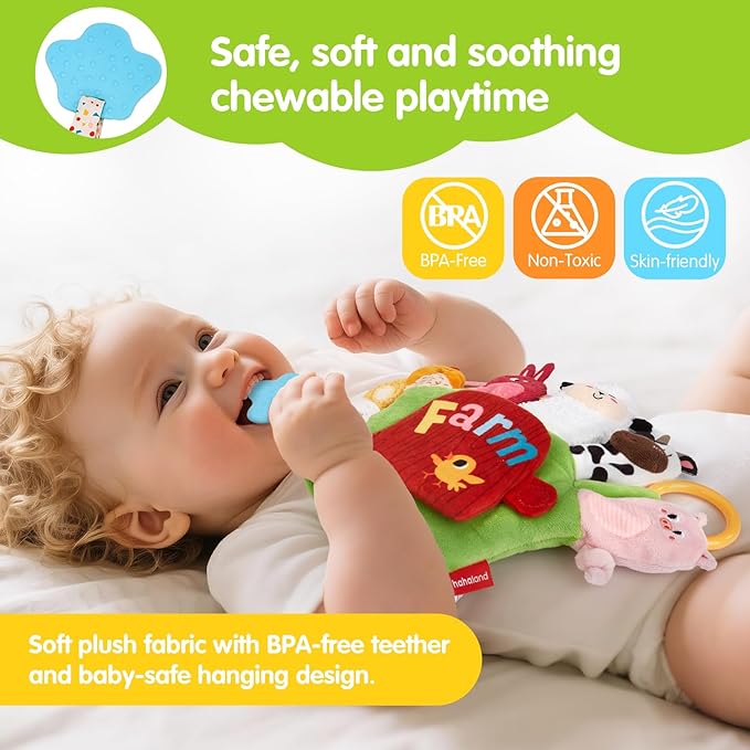 hahaland Baby Sensory Toys 6-12 Months – Montessori Farm Animal Hand Puppets with Rattle, Crinkle, Teether, Mirror – Multi-Sensory Infant Toys for Boys and Girls, Ideal Birthday Christmas Gift