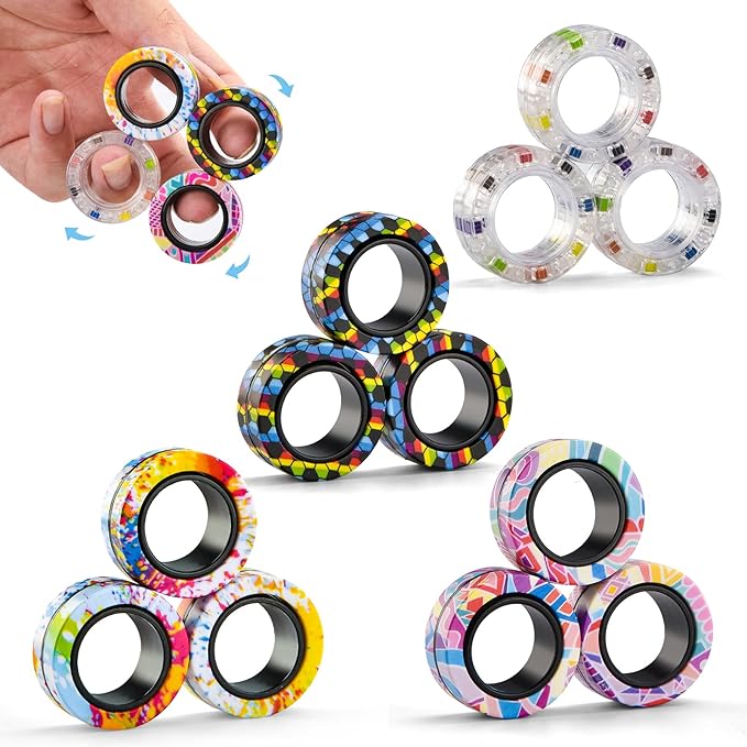 12Pcs Magnetic Adults Fidget Toys Rings,Stocking Stuffers for Kids 8-12,Fidget Spinner Rings for Anxiety Relief Therapy ,Party Favors Gifts for Teen Boy and Girl