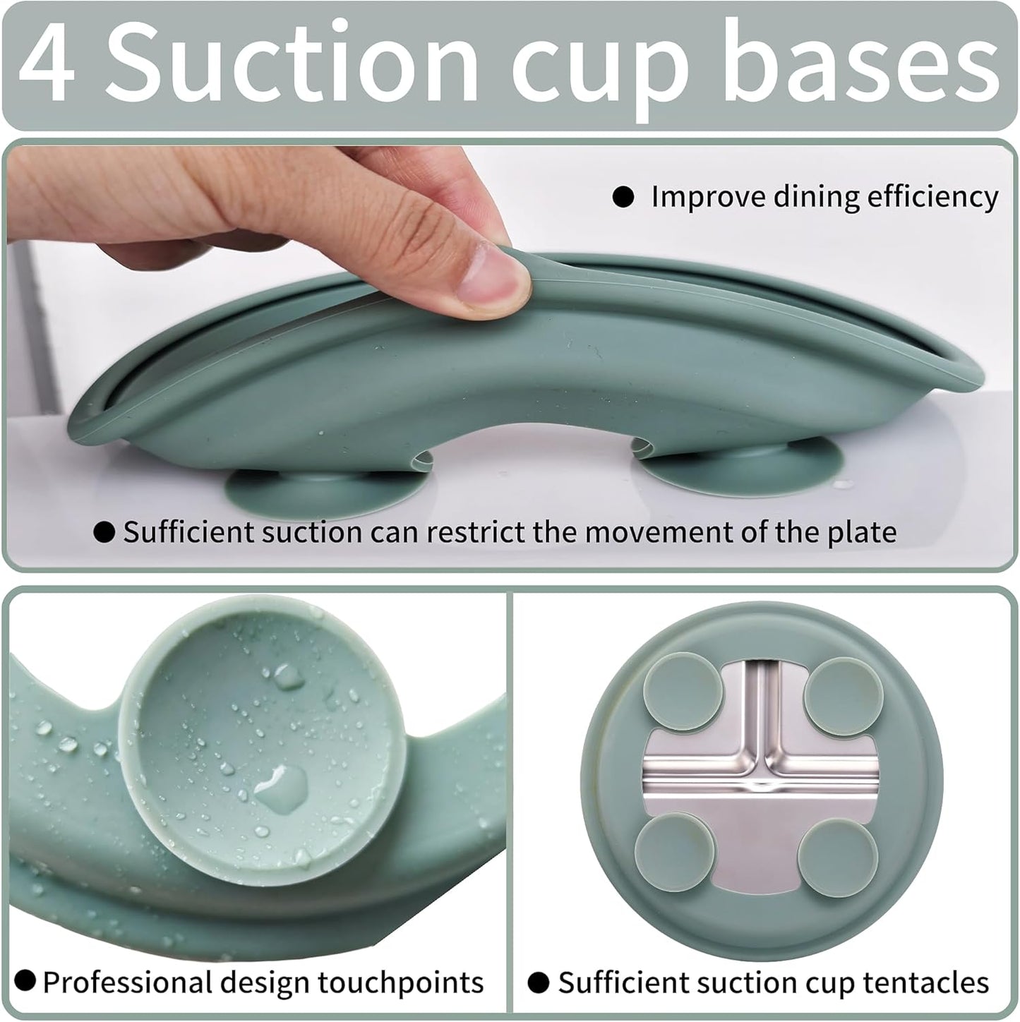 3Pack Sainless Steel Kids Plates with Suction, 8.1” Divided Toddler Baby Plates with Removable Silicone Sleeves BPA Free Non-Slip 2-in-1 Anti Breakage Metal Toddler Bowls