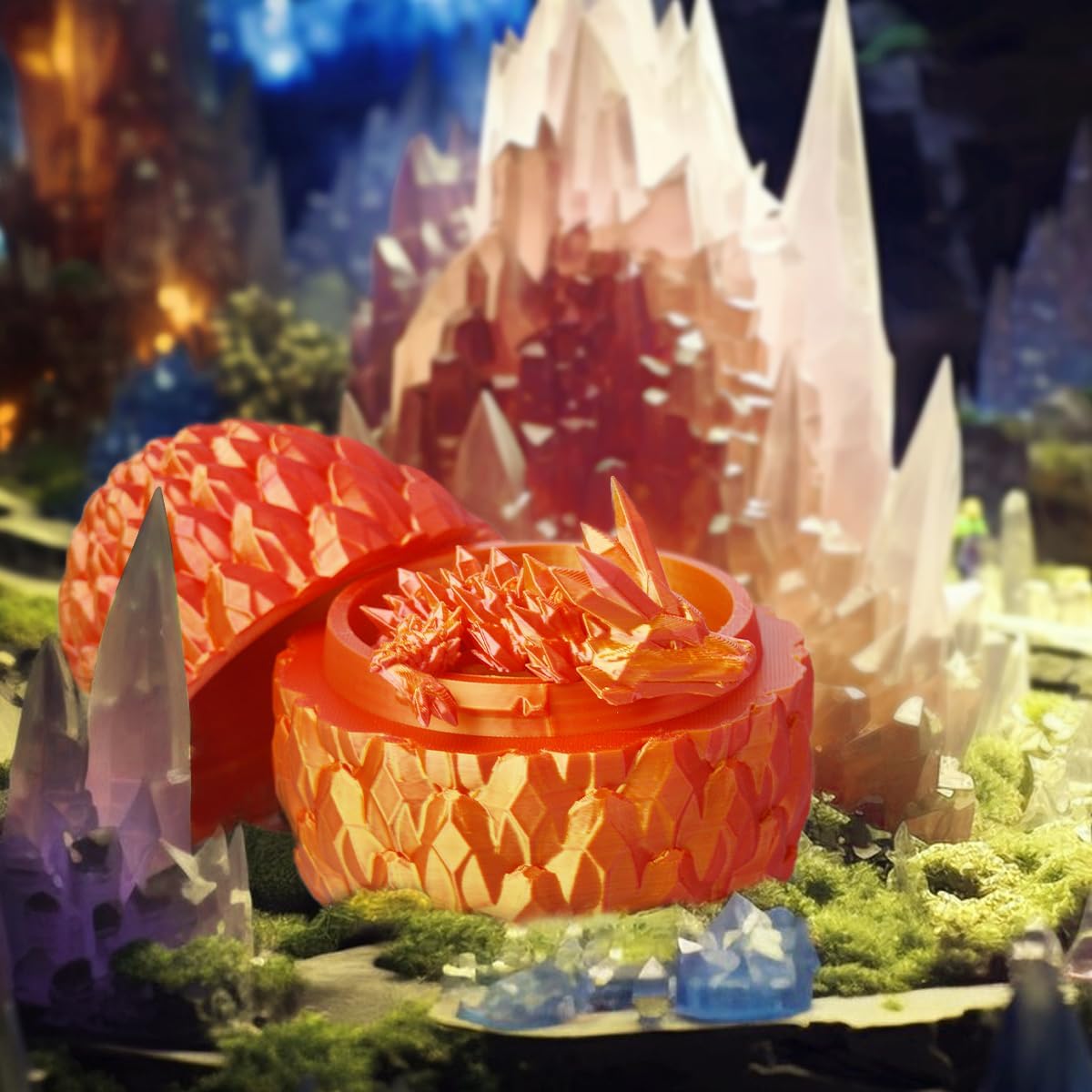 3D Prited Dragon,3D Printed Dragon in Egg, Home Office Decor Executive Desk Toys， Fidget Toys for Adults and Kids (Silk Red)