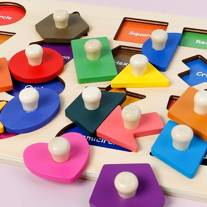 Wooden Shape Peg Puzzles for Toddlers 3 4 5 Year Old, Toddler Learning Toys Shape Sorter Color Match Montessori Toys Educational Puzzles for Toddlers 3-5 Easter Birthday for Girls Boys