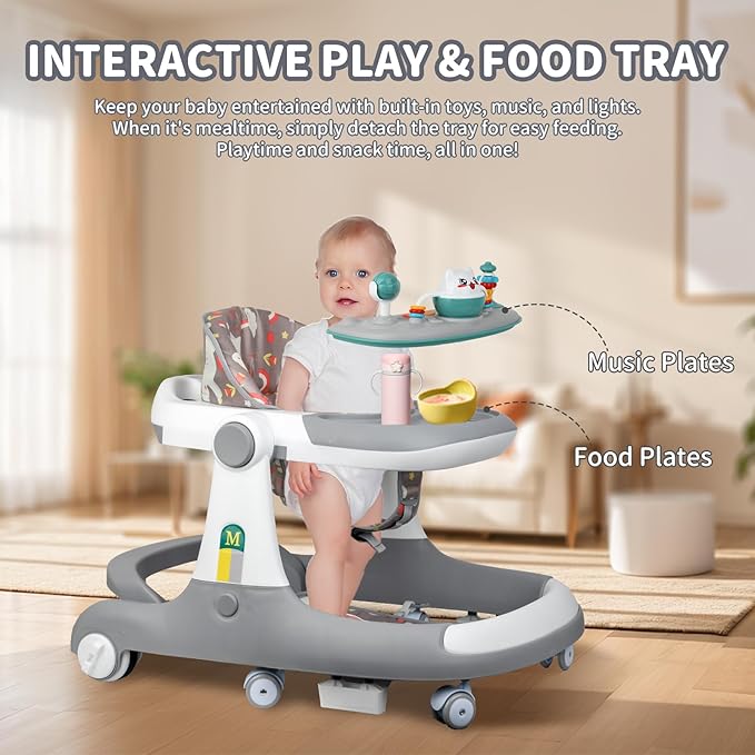 5 in 1 Baby Walker - Walkers for Babies 6-18 Months Adjustable Height, Baby Walker with Wheels, Baby Walkers for Boys, Baby Walker with Foot Pads/Handles, Baby Walker Portable Foldable