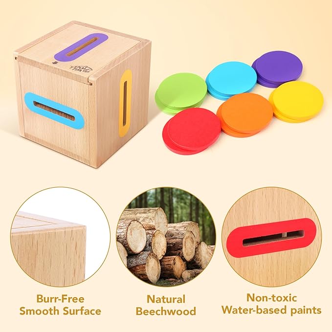 Montessori Toys for 1 2 3 Year Old: Fine Motor Skills Toys Wooden Color Sorting Sensory Toy for 1-3 Year Old, Object Permanence Wooden Learning Matching Game Travel for Baby Boys Girls Easter Gifts