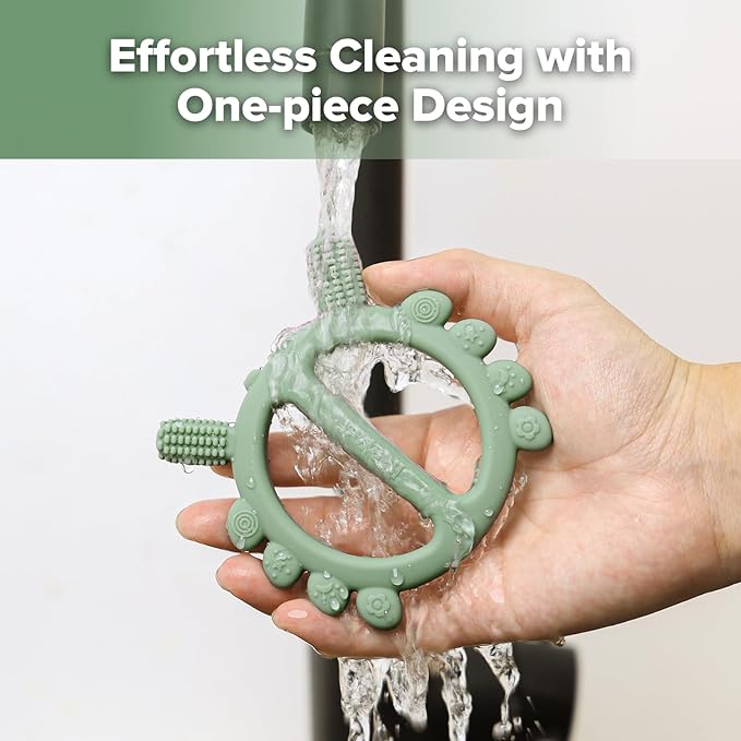 Haakaa Silicone Crab Baby Teether,Teething Toys,360° Baby Toothbrush Head for Infant Self-Brushing Training,Food-Grade Silicone,Pea Green