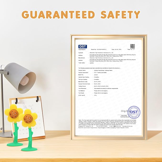 Baby Teething Toys 3-6 Months, Teether and Sensory Rattle for Babies 0-6 Months, Food Grade Silicone Teethers 6-12 Months, Infant Teething Relief Chew Toys, Sunnyflower Teether Toy BPA Free - Yellow