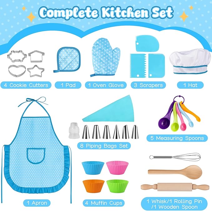 LovesTown Kids Cooking and Baking Sets, 32PCS Play Kitchen Accessories Pretend Play Toys for Toddler Birthday for Boys