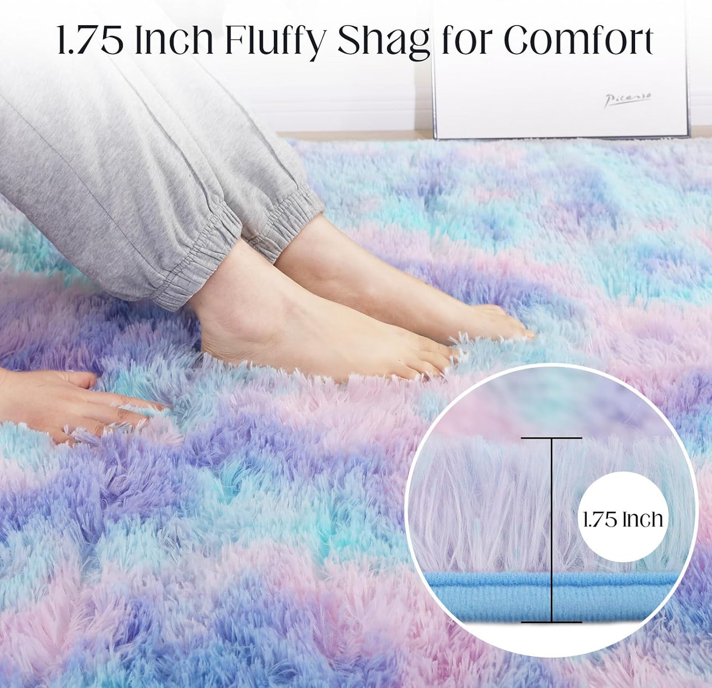 4x5.8 Rainbow Rug for Girls Room, Fluffy Area Rugs for Bedroom, Colorful Kids Rug Cute Anti-Skid Indoor Carpet for Nursery, Living Room, Playroom, Home Decor