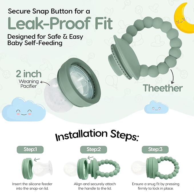 O'doe Baby Food Pacifier with 1 Feeder & 3 Nipples | BPA-Free, Food-Grade Silicone | Teething Toy & Weaning Nibbler for Infants