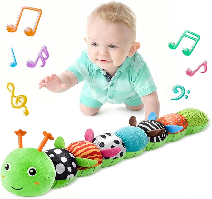 LIGHTDESIRE Baby Toys 6-12 Months Musical Caterpillar,Stuffed Animals Infant Toys 0-6 Months Sensory Toy with Ruler Design,Crinkle&Ring Bell,Baby Teething Toys for Tummy Time Boy Girl Gifts (Green)