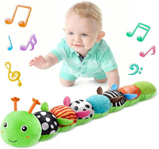 LIGHTDESIRE Baby Toys 6-12 Months Musical Caterpillar,Stuffed Animals Infant Toys 0-6 Months Sensory Toy with Ruler Design,Crinkle&Ring Bell,Baby Teething Toys for Tummy Time Boy Girl Gifts (Green)