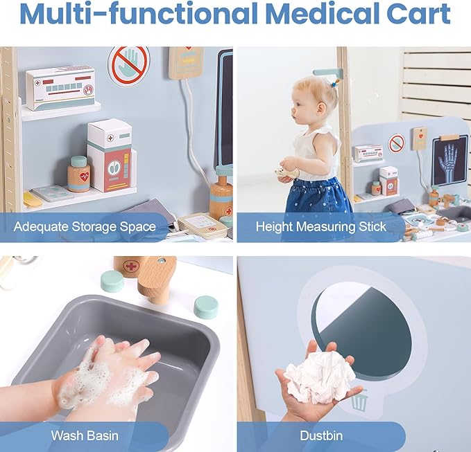 Wooden Doctor Playset, Kids Doctor Kits with 15PCS Accessories,Dr Pretend Playset for Kids/Toddlers Ages 3-5 6-8