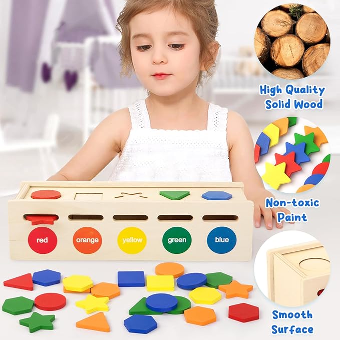 Shape Sorter Wooden Color & Shape Sorting Toys for Toddlers 3-5, Matching Box Shape Sorters Montessori Toys Learning Educational Toys for 3 4 5 Year Old Boy Girl Classroom Birthday Easter Gifts