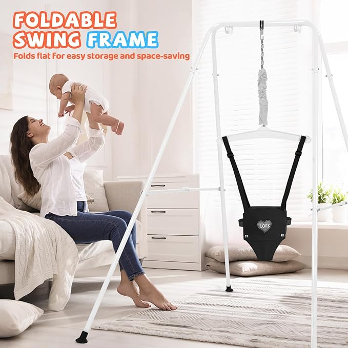 Baby Jumper with Stand, Infant Jumper for Indoor/Outdoor Play, Jumper for Baby 6-24 Months, Baby Jumpers and Bouncers with Adjustable Chain, Easy to Assemble & Store