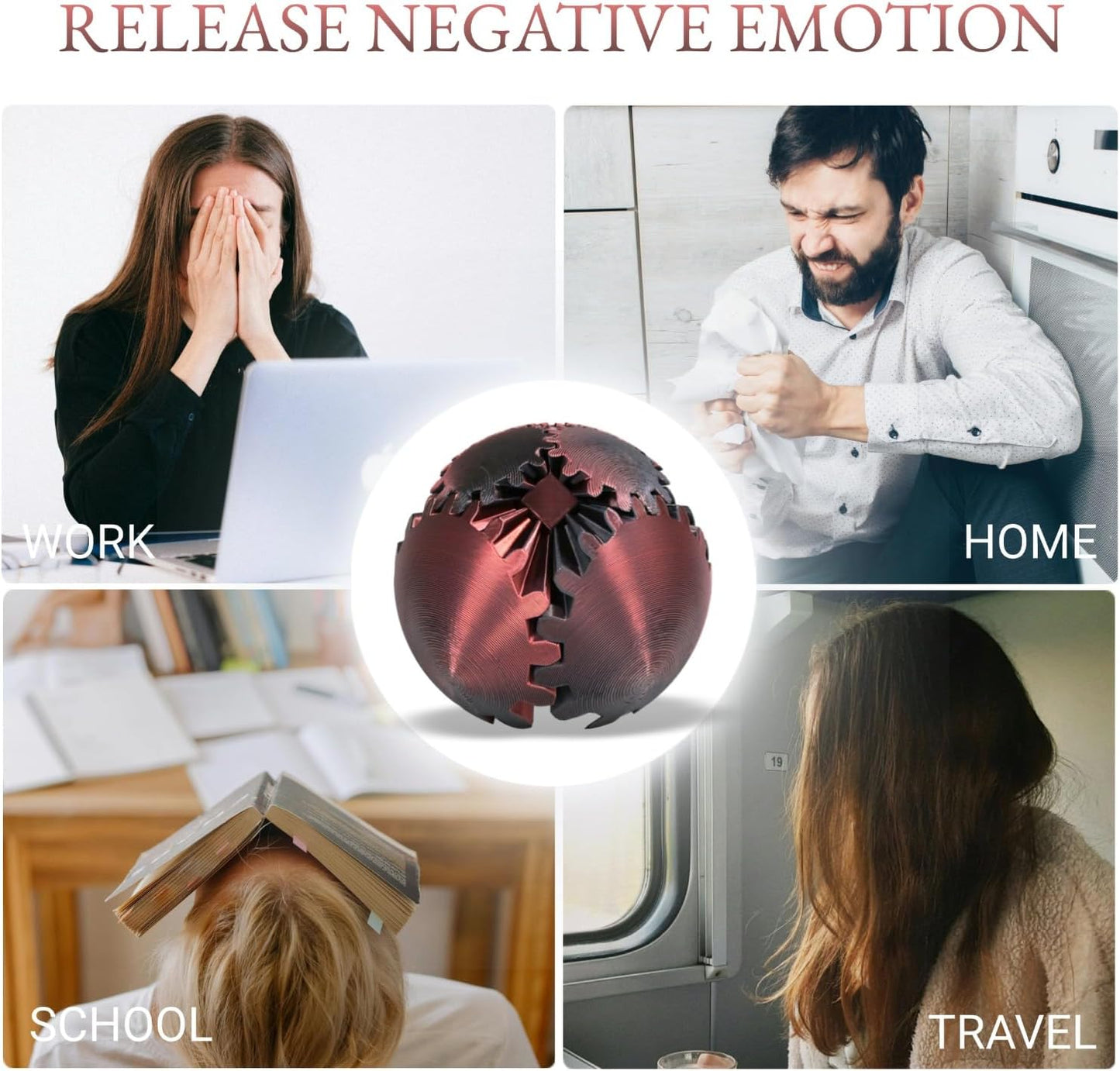 3D Printed Gear Ball, Gear Sphere Fidget Toy Stress Relif Toy for ADHD, Anxiety Relaxing Toy for Adults at Work/Study/Travel, Red-Black