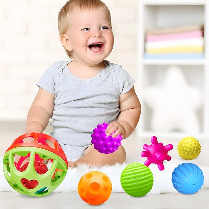 Montessori Toys - Sensory Balls for Toddlers, Multiple Textures Colorful Toddler Sensory Toys for Babies 1-3 Hand Catching Baby Balls, Baby Rattle 3-6 Months Old Baby Toys for 6-12 Months