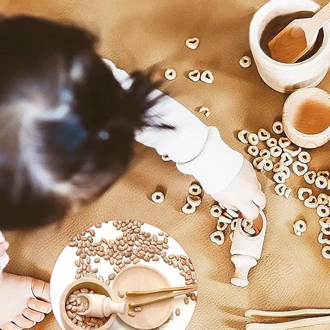 Montessori Sensory Bin Tools: 1 Wooden Box + 11 Sensory Tools for Toddlers & Preschool Children - Fine Motor Learning Pretend Play