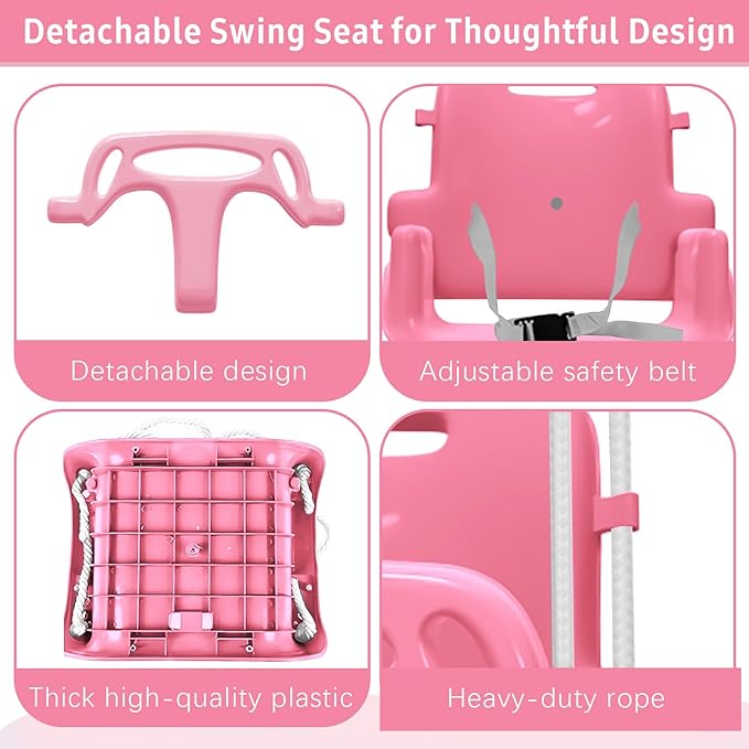 2 in 1 Toddler Swing & Baby Jumper, Foldable Baby Swing Outdoor & Indoor Use, Easily Installable and Storable (Pink)