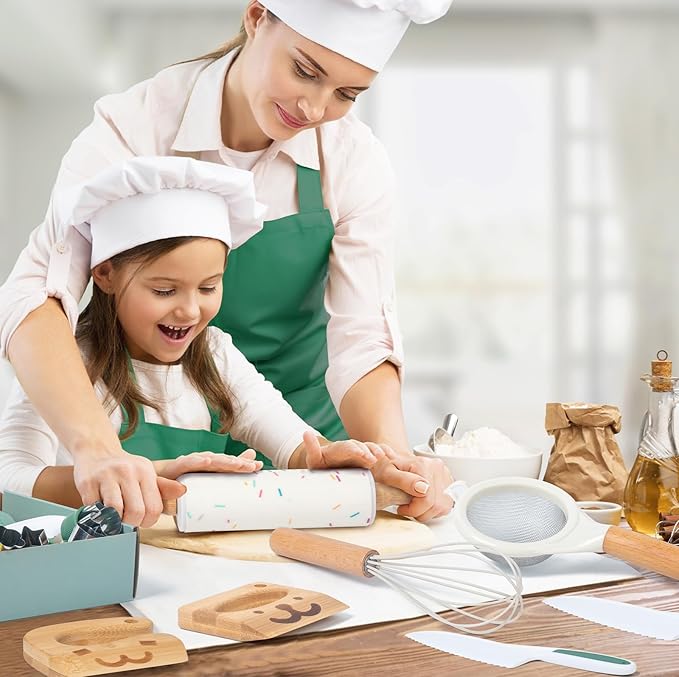 20 PCS Kids Safe Knife Set for Real Cooking, Montessori Kitchen Tools for Toddlers, Cooking & Baking Set for Little Chefs, Kids Kitchen Knife, Crinkle Cutter, Kid Apron for Girls Boys