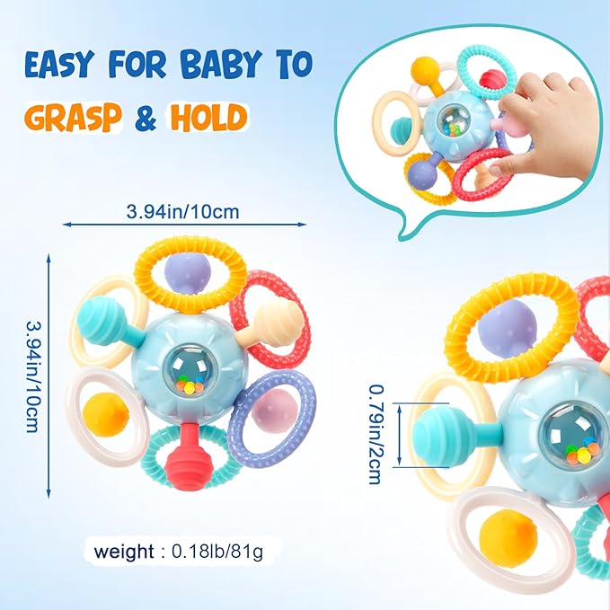 Baby Teething Toys for 0-6 6-12 Months, BPA Free Food Grade Silicone Teether, Infant Sensory Chew Rattles Toys, Gifts for Infant Newborn Boys Girls 0 3 6 9 12 18 Months, Sky Blue