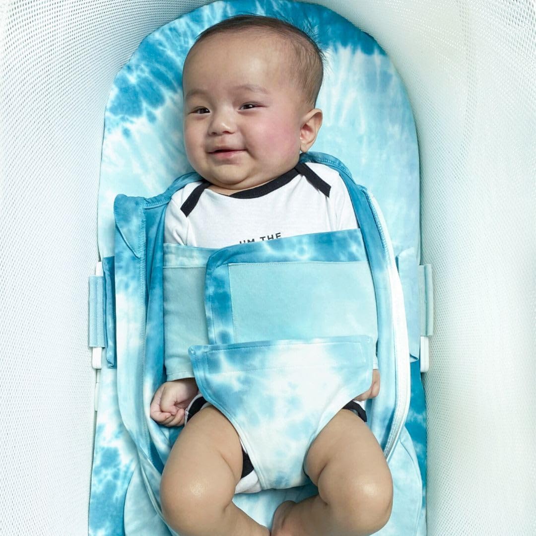 Happiest Baby SNOO Sleep Sack - 100% Organic Cotton Baby Swaddle Blanket - Doctor Designed Promotes Healthy Hip Development (Tie Dye Blue, Medium)