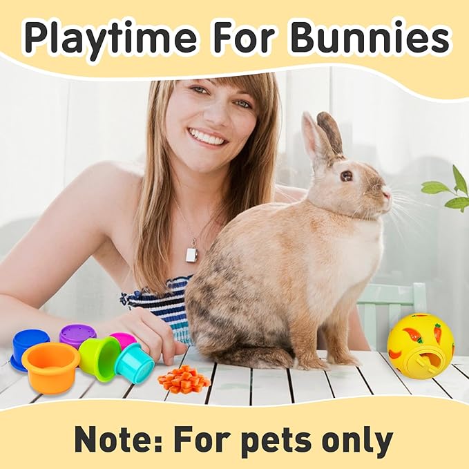 8 Pcs Colorful Stacking Cups and a Ball for Rabbits, Colorful Bunny Cups for Rabbits and Small Animals, Nesting Rabbit Cups of Different Sizes, Bunny Stacking Cups for Hiding Food and Playing