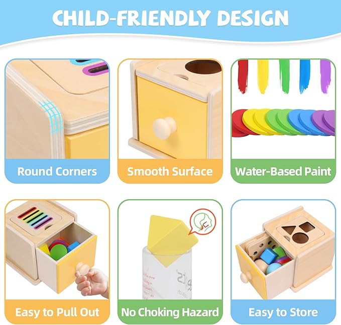 Montessori Toys for 1+ Year Old, 4 in 1 Object Permanence Coin Box, Ball Drop Color Sorting Sensory Fine Motor Skills Toys Shape Sorter for Toddlers 1-3, Gifts for 1 2 3 Year Old Girls Boys