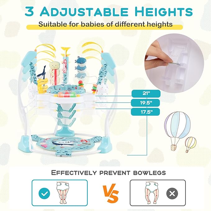 BABY JOY Baby Jumpers and Bouncers, Infant Activity Center with Music Lights Sounds, 360° Rotating Seat and 3 Adjustable Heights, Baby Play and Learning Center for 6-12 Months