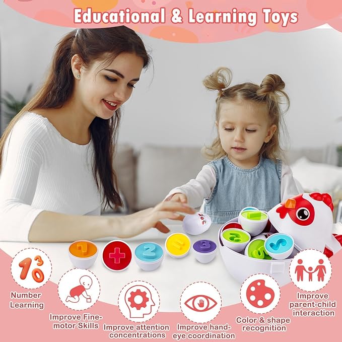Easter Egg Matching Game for Toddlers - Educational Color & Shape Recognition Toy, 12-Piece Set | Easter Basket Stuffers for Kids