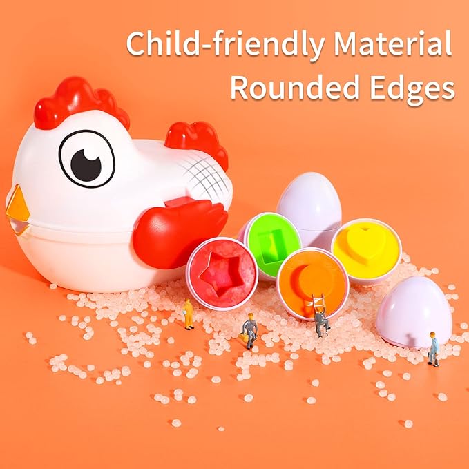 6 Pack Chicken Eggs Matching Game Toys for Toddlers, Colors & Shape Matching and Sorter, Preschool Sensory Fine Motor Skills Development Toy, Educational Gifts for Boys and Girls Aged 3-6