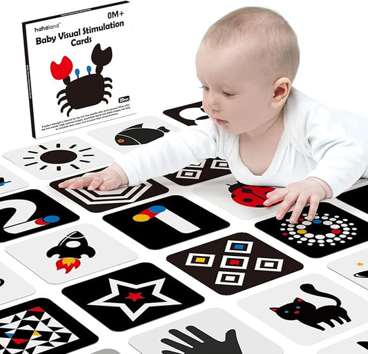 hahaland High Contrast Baby Flashcards - Black and White Infant Baby Cards 0-6 Months Tummy Time 0-3-6 Months Montessori Sensory Cards 20 PCs 6''×6'' Newborn Brain Visual Stimulation